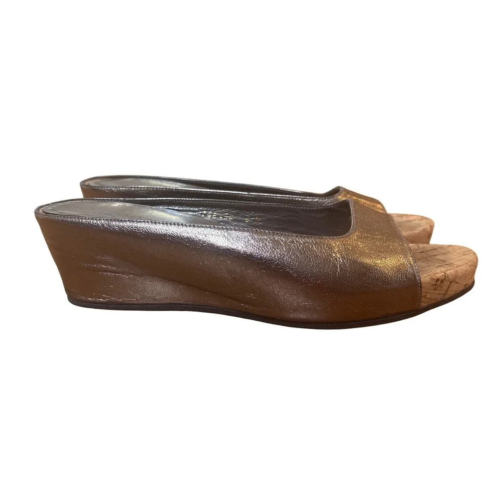 Costablanca‎ Wedge Sandals Women Bronze Metallic Leather Cork Peep Toe SIZE 8M